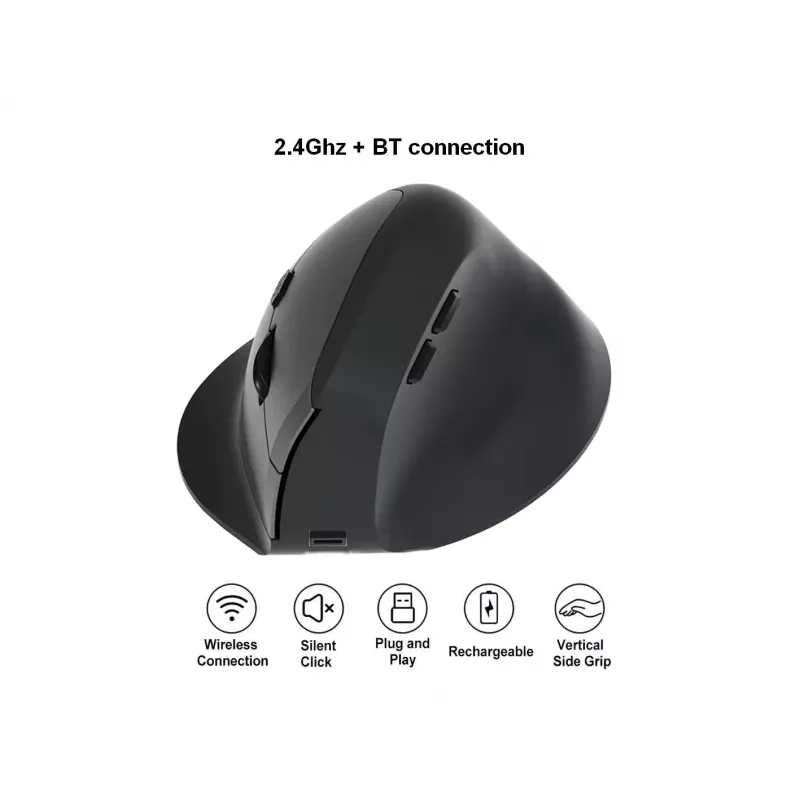 EQUIP ergonomic right-hand vertical wireless pelė 1600 DPI, RF Wireless + Bluetooth, rechargeable, 6 buttons, Juoda
