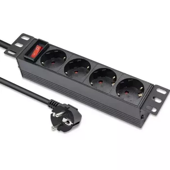 Jungiklinė juosta QOLTEC 54603 — 1U montuojama į stovą, 16A įvestis, 4× SCHUKO lizdai