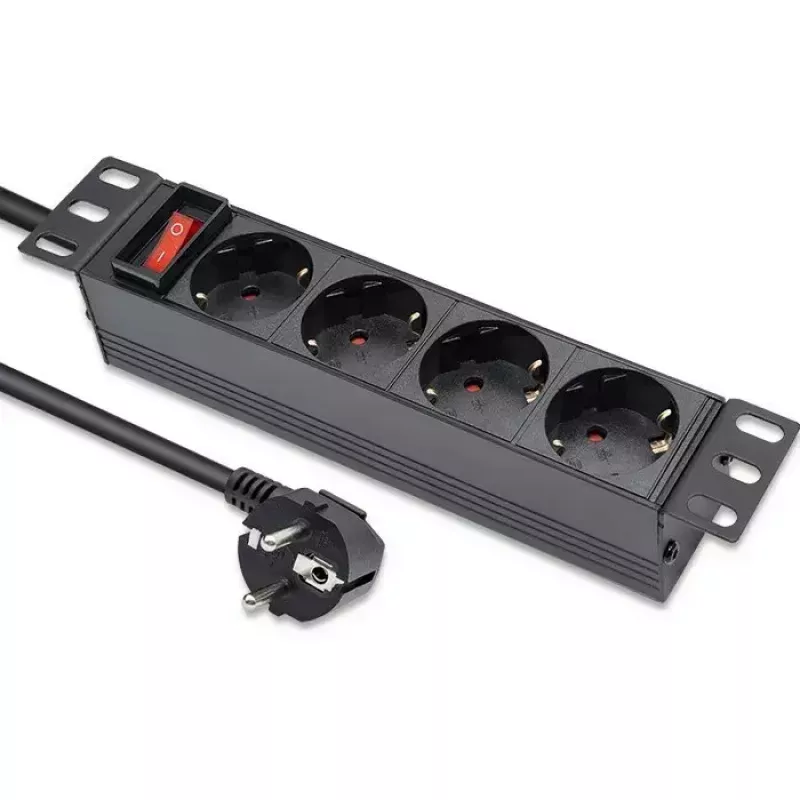 Jungiklinė juosta QOLTEC 54603 — 1U montuojama į stovą, 16A įvestis, 4× SCHUKO lizdai