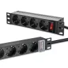 Jungiklinė juosta QOLTEC 54603 — 1U montuojama į stovą, 16A įvestis, 4× SCHUKO lizdai