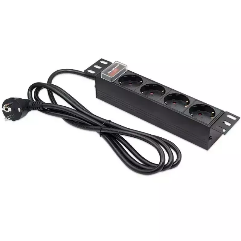 Jungiklinė juosta QOLTEC 54603 — 1U montuojama į stovą, 16A įvestis, 4× SCHUKO lizdai