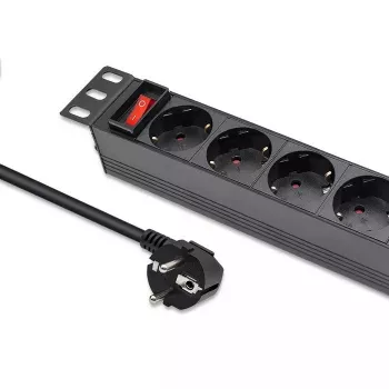 Jungiklinė juosta QOLTEC 54603 — 1U montuojama į stovą, 16A įvestis, 4× SCHUKO lizdai