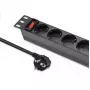 Jungiklinė juosta QOLTEC 54603 — 1U montuojama į stovą, 16A įvestis, 4× SCHUKO lizdai