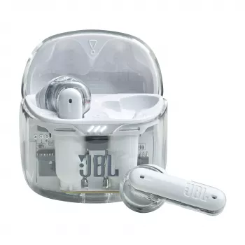JBL Tune Flex Ghost Edition ausinės True Wireless Stereo (TWS) į ausis dedamos Skambučiams / muzikai Bluetooth permatomos, baltos