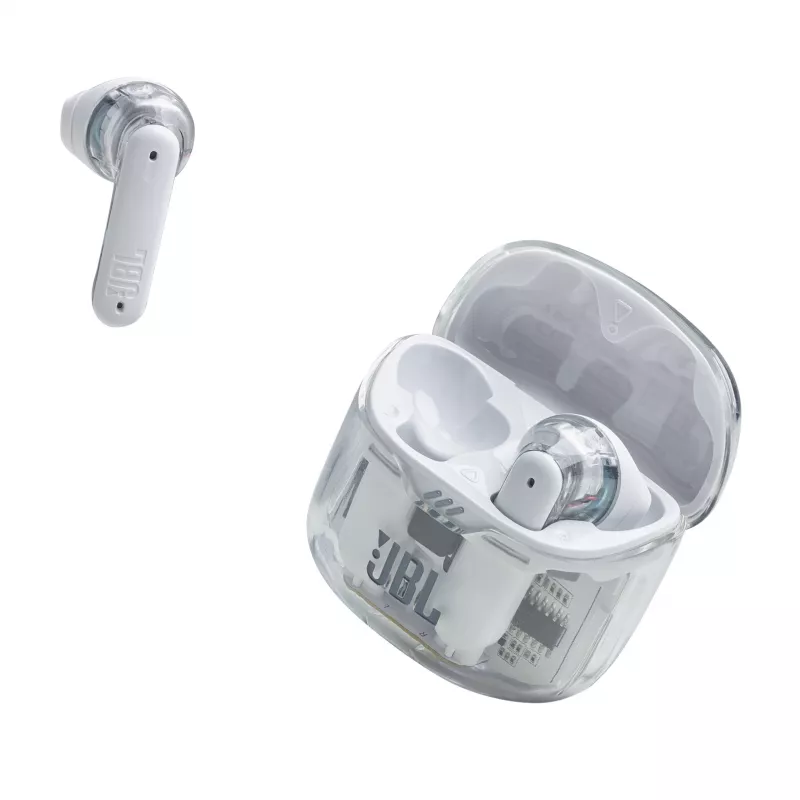 JBL Tune Flex Ghost Edition ausinės True Wireless Stereo (TWS) į ausis dedamos Skambučiams / muzikai Bluetooth permatomos, baltos