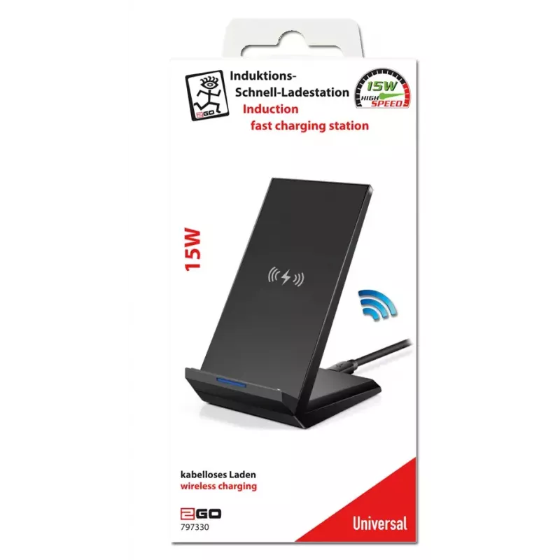 Vidaus įkroviklis 2GO 797330 išmaniajam telefonui, juodas, USB, belaidis greitasis įkrovimas