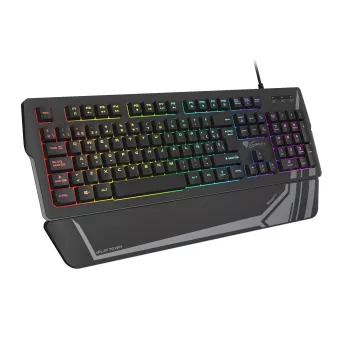 Žaidimų klaviatūra GENESIS Rhod 350 RGB — Viso dydžio 104 klavišų USB QWERTY ispaniška, juoda, RGB apšvietimas, riešo atrama