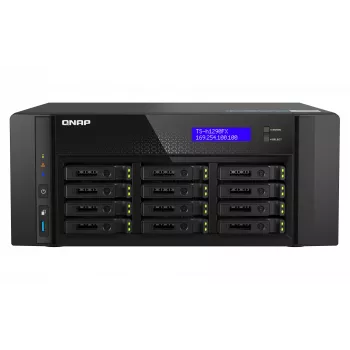 NAS bokštinis QNAP TS-h1290FX — EPYC 7302P 3.0 GHz, 128 GB DDR4, 12 lizdų, QuTS hero, juoda