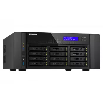 NAS bokštinis QNAP TS-h1290FX — EPYC 7302P 3.0 GHz, 128 GB DDR4, 12 lizdų, QuTS hero, juoda