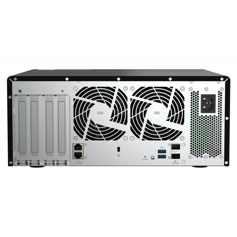 NAS bokštinis QNAP TS-h1290FX — EPYC 7302P 3.0 GHz, 128 GB DDR4, 12 lizdų, QuTS hero, juoda