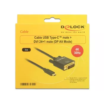 USB-C į DVI adapterio kabelis DeLOCK 3m 85322