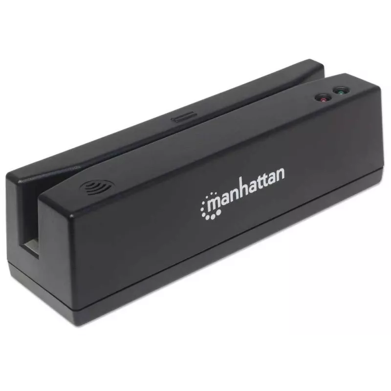 Manhattan USB-A magnetinės juostelės kortelių skaitytuvas, trijų takelių skaitytuvas, klaviatūros pleišto dekoderis, laidas 1,5 m, juodas, trejų metų garantija