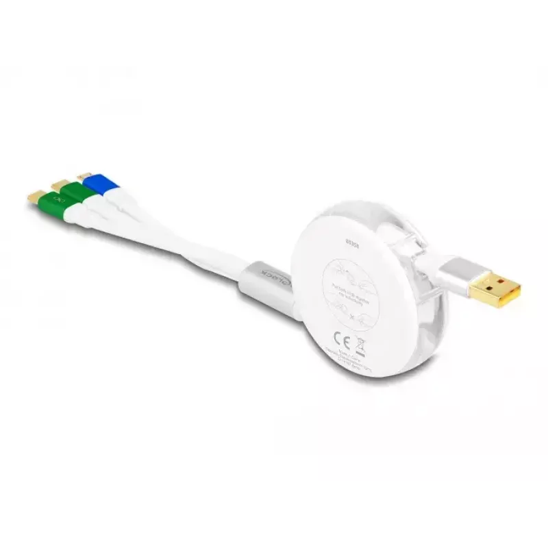 DeLOCK USB 3 in 1 ištraukiamas įkrovimo laidas Type-A į Micro USB / 2 x USB Type-C greitasis įkrovimas 1,13 m