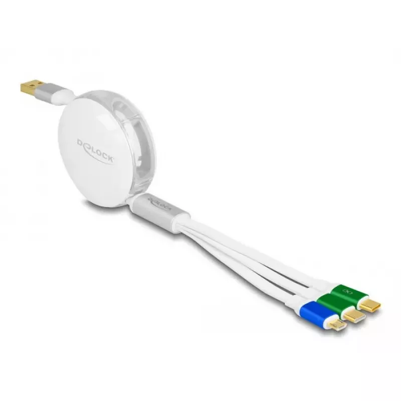 DeLOCK USB 3 in 1 ištraukiamas įkrovimo laidas Type-A į Micro USB / 2 x USB Type-C greitasis įkrovimas 1,13 m