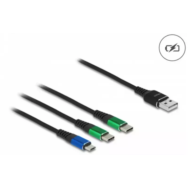 DeLOCK USB įkrovimo laidas 3 viename Type-A į Micro USB / 2 x USB Type-C 1 m