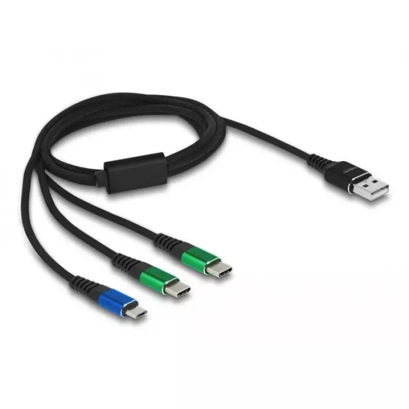 DeLOCK USB įkrovimo laidas 3 viename Type-A į Micro USB / 2 x USB Type-C 1 m