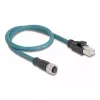 DeLOCK M12 adapterio kabelis, A koduotas 8 kontaktų lizdas į RJ45 kištuką, 50 cm
