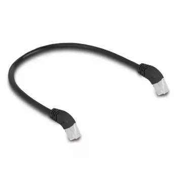 Tinklo kabelis DeLOCK RJ45 Cat.6A S/FTP 45° žemyn nulenkta 0,5 m juodas