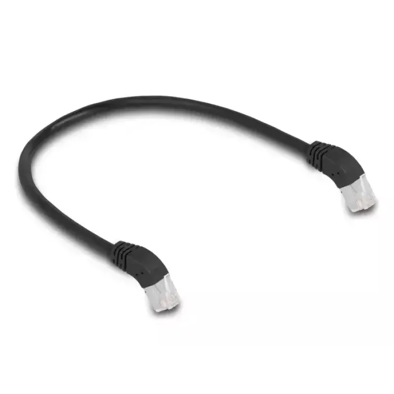 Tinklo kabelis DeLOCK RJ45 Cat.6A S/FTP 45° žemyn nulenkta 0,5 m juodas