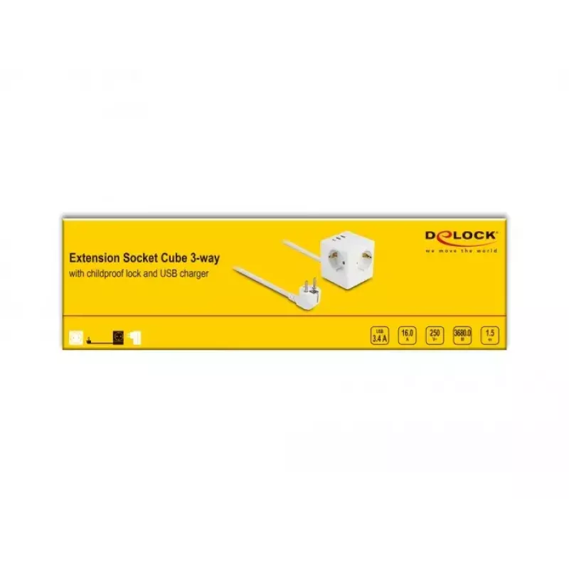 DeLOCK 11497 lizdas CEE 7/3 + USB baltas 250V 16A