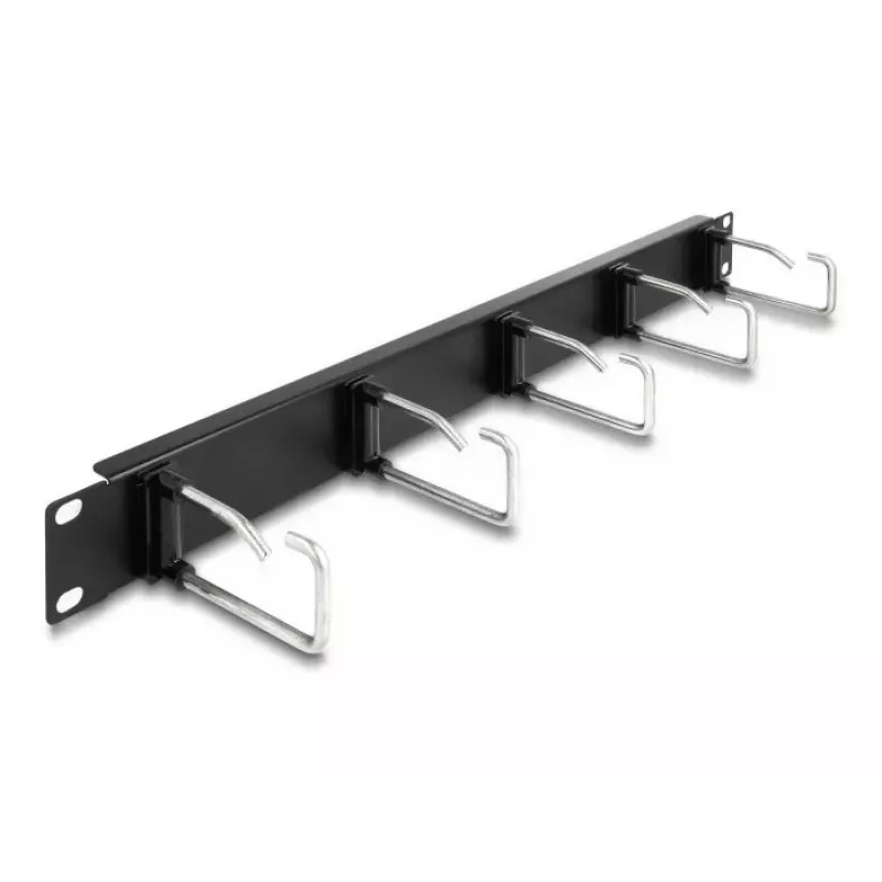 Kabelių valdymo skydelis DeLOCK 19 col. 66918 su 5 metaliniais kabliais, juodas