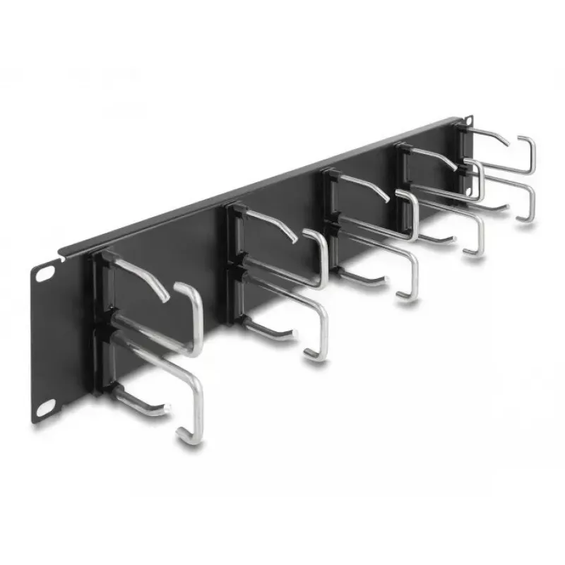 Kabelių valdymo panelė DeLOCK 19 inch 66919 su 10 metalinių kabliukų, juoda