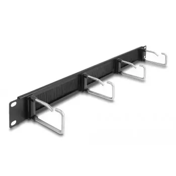 Kabelių valdymo skydelis DeLOCK 19 colių kabelių valdymo šepetėlio juosta 4 metaliniai kabliai juoda