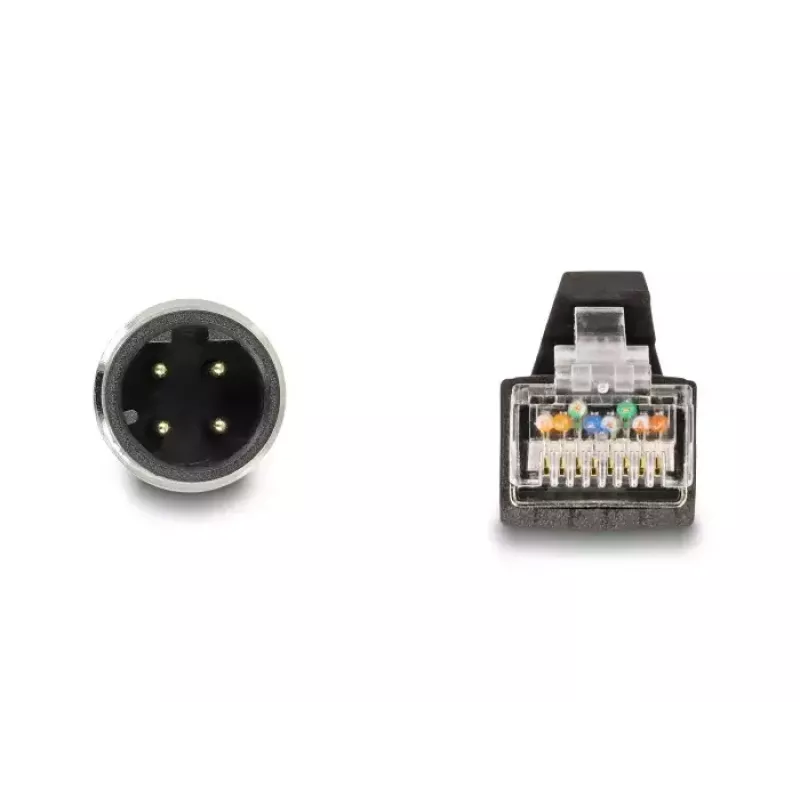 Tinklo kabelis DeLOCK M12 kabelis D-koduotas 4 kontaktų kištukas į RJ45 kištuką PUR (TPU) 1 m