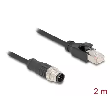 Tinklo kabelis DeLOCK M12 kabelis A koduotas 8 kontaktų kištukinis į RJ45 kištukinį Cat5e 2 m juodas