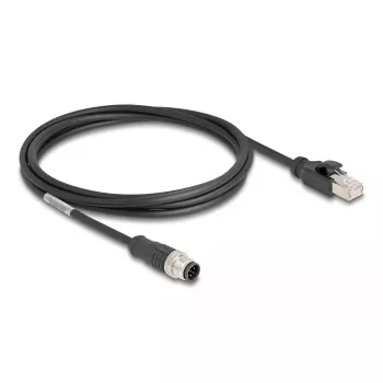 Tinklo kabelis DeLOCK M12 kabelis A koduotas 8 kontaktų kištukinis į RJ45 kištukinį Cat5e 2 m juodas