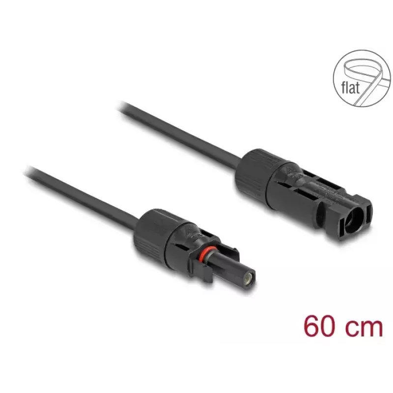 DeLOCK DL4 Solar plokščias laidas, kištukas–lizdas, 60 cm, juodas, 3,3 mm²