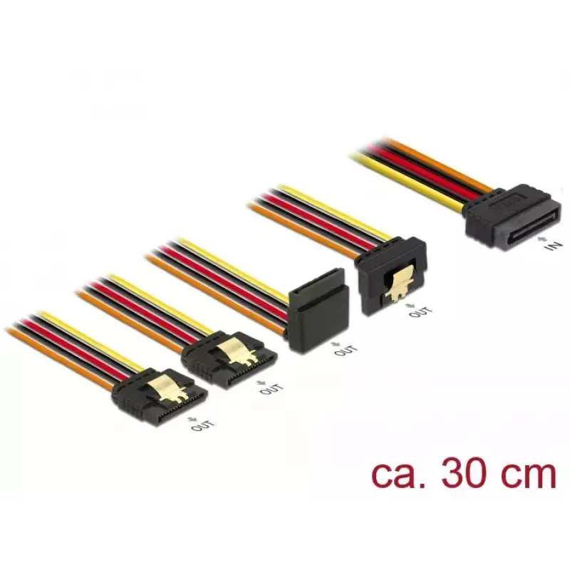SATA laidas DeLOCK 60148 0,3 m SATA 15-pin 4 x SATA 15-pin Smėlio spalvos Oranžinė Raudona Geltona