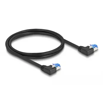 Tinklo kabelis DeLOCK RJ45 Cat.6A S/FTP kairinis kampinis 1m juodas