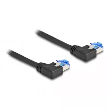 Tinklo kabelis DeLOCK RJ45 Cat.6A S/FTP kairinis kampinis 1m juodas