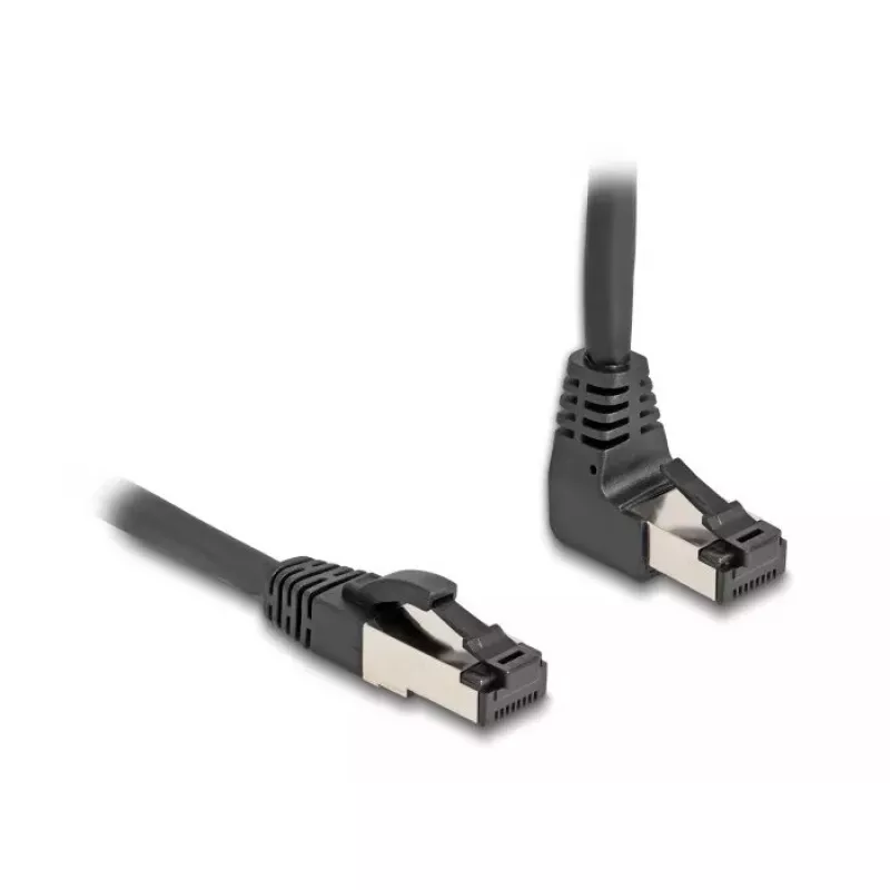 Tinklo kabelis DeLOCK RJ45 Cat.8.1 90° žemyn kampuotas / tiesus 0,5 m juodas