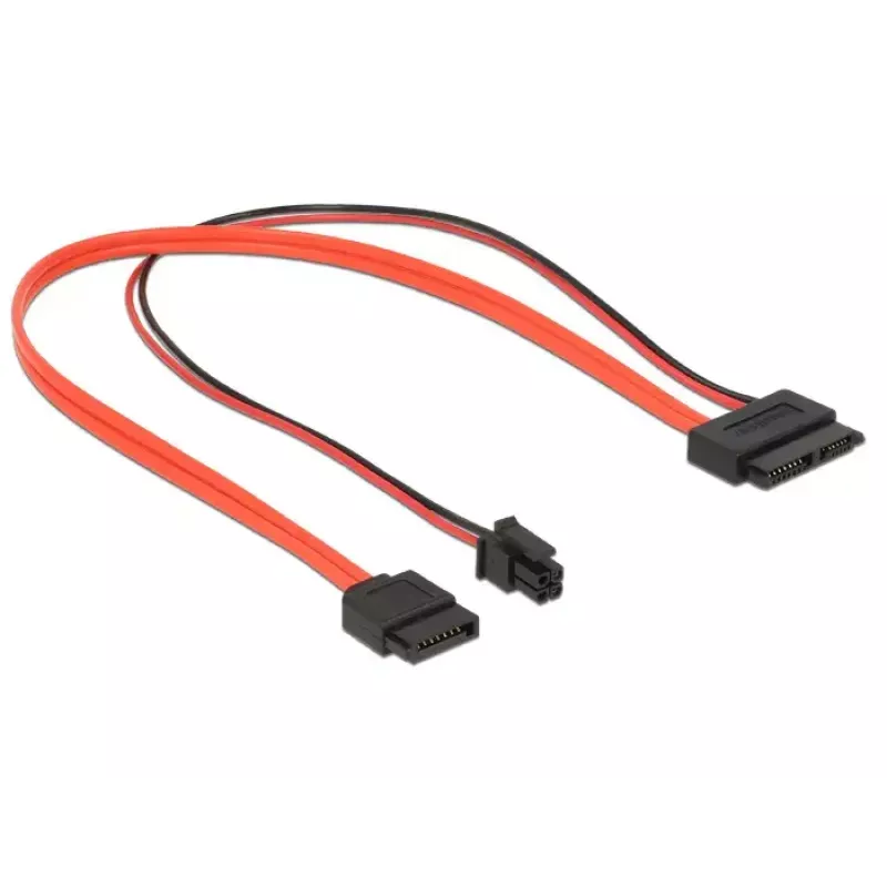 SATA kabelis DeLOCK 0,3 m SATA III 7 kontaktų + 4 kontaktų / plonas SATA III 13 kontaktų