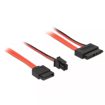 SATA kabelis DeLOCK 0,3 m SATA III 7 kontaktų + 4 kontaktų / plonas SATA III 13 kontaktų