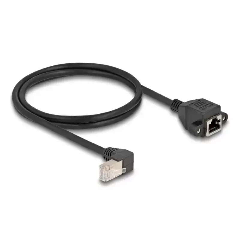 DeLOCK tinklo ilginimo laidas S/FTP RJ45 90° kampuotas prie RJ45 Cat.6A 1 m juodas