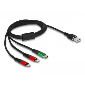 DeLOCK USB įkrovimo laidas 3 viename Type-A į 2 x Lightning USB Type-C 1 m