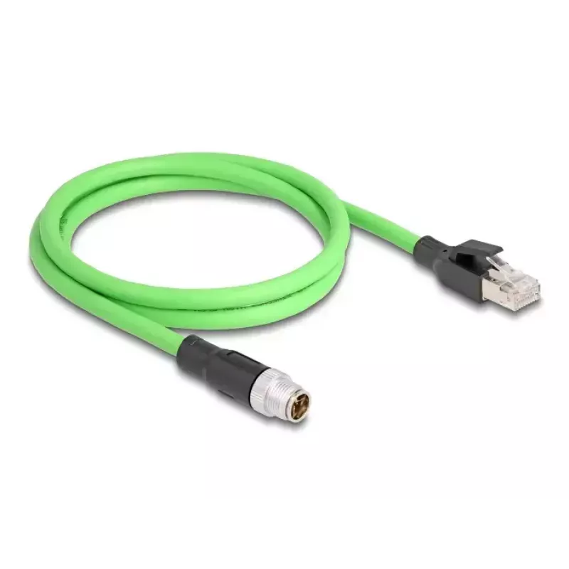 Tinklo kabelis DeLOCK M12 X koduotas 8 kontaktų kištukas į RJ45 kištuką PUR TPU 2 m