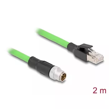 Tinklo kabelis DeLOCK M12 X koduotas 8 kontaktų kištukas į RJ45 kištuką PUR TPU 2 m