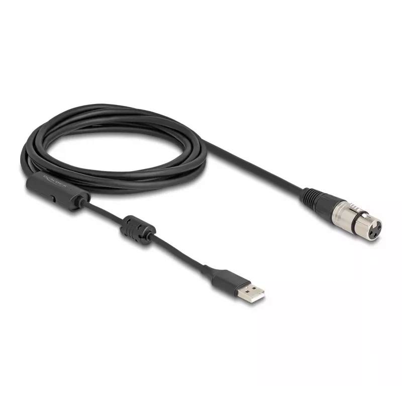 DeLOCK garso kabelis 3 m XLR 3 kontaktų USB Type-A juoda sidabrinė 84178
