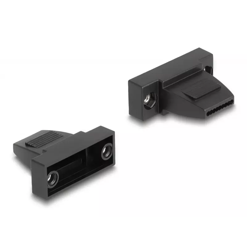 Kabelio gaubtelis DELOCK D-Sub korpusas 9 kontaktų plokščiam kabeliui, plastikinis, juodas, 25×32×14 mm