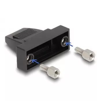 Kabelio gaubtelis DELOCK D-Sub korpusas 9 kontaktų plokščiam kabeliui, plastikinis, juodas, 25×32×14 mm