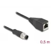 Tinklo kabelis DeLOCK M12 kabelis A koduotas 8 kontaktų kištukas į RJ45 lizdą Cat5e 0,5 m juodas