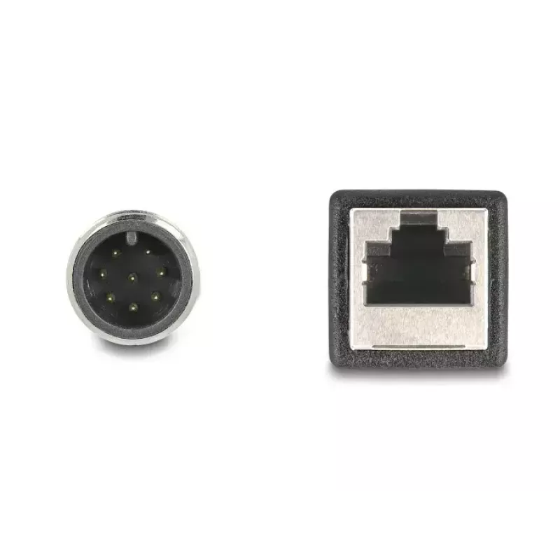 Tinklo kabelis DeLOCK M12 kabelis A koduotas 8 kontaktų kištukas į RJ45 lizdą Cat5e 0,5 m juodas