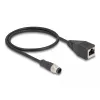 Tinklo kabelis DeLOCK M12 kabelis A koduotas 8 kontaktų kištukas į RJ45 lizdą Cat5e 0,5 m juodas