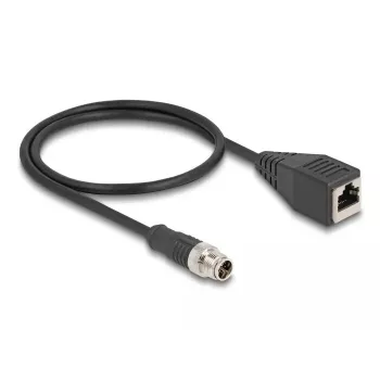 Tinklo kabelis DeLOCK M12 kabelis X-koduotas 8 kontaktų kištukas į RJ45 lizdą Cat5e 0,5 m juodas