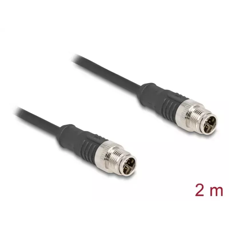 Tinklo kabelis DeLOCK M12 X koduotas 8 kontaktų kištukas-kištukas Cat5e 2 m Juodas