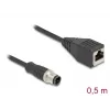 Dekock tinklo kabelis M12, D koduotas, 4 kontaktų kištukas į RJ45 lizdą, Cat5e, 0,5 m, juodas